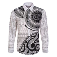 New Zealand White Maori Koru Simple Style Family Matching Summer Maxi Dress and Hawaiian Shirt LT05 Dad's Shirt - Long Sleeve White - Polynesian Pride