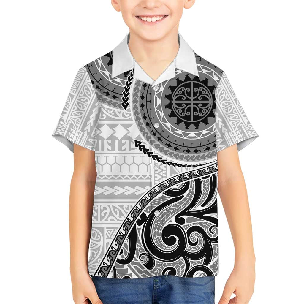 New Zealand White Maori Koru Simple Style Family Matching Summer Maxi Dress and Hawaiian Shirt LT05 Son's Shirt White - Polynesian Pride