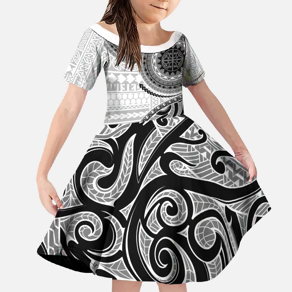 New Zealand White Maori Koru Simple Style Family Matching Tank Maxi Dress and Hawaiian Shirt LT05 Daughter's Dress White - Polynesian Pride