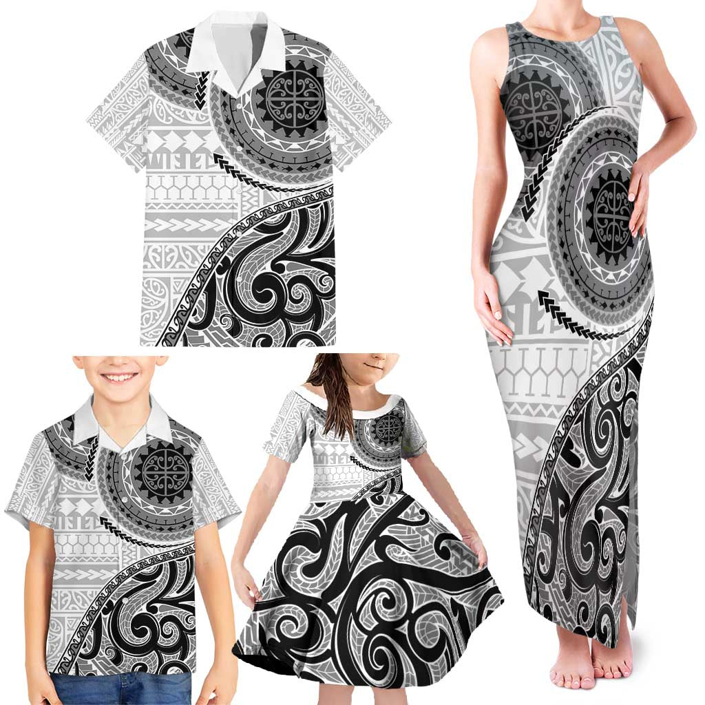 New Zealand White Maori Koru Simple Style Family Matching Tank Maxi Dress and Hawaiian Shirt LT05 - Polynesian Pride
