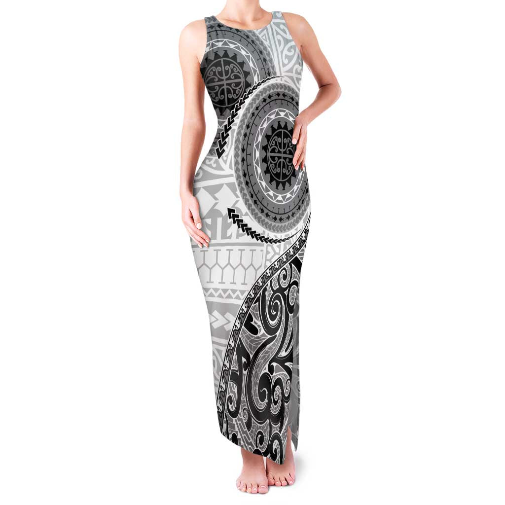 New Zealand White Maori Koru Simple Style Family Matching Tank Maxi Dress and Hawaiian Shirt LT05 Mom's Dress White - Polynesian Pride
