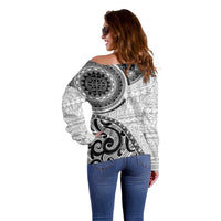 New Zealand White Maori Koru Simple Style Off Shoulder Sweater LT05 - Polynesian Pride