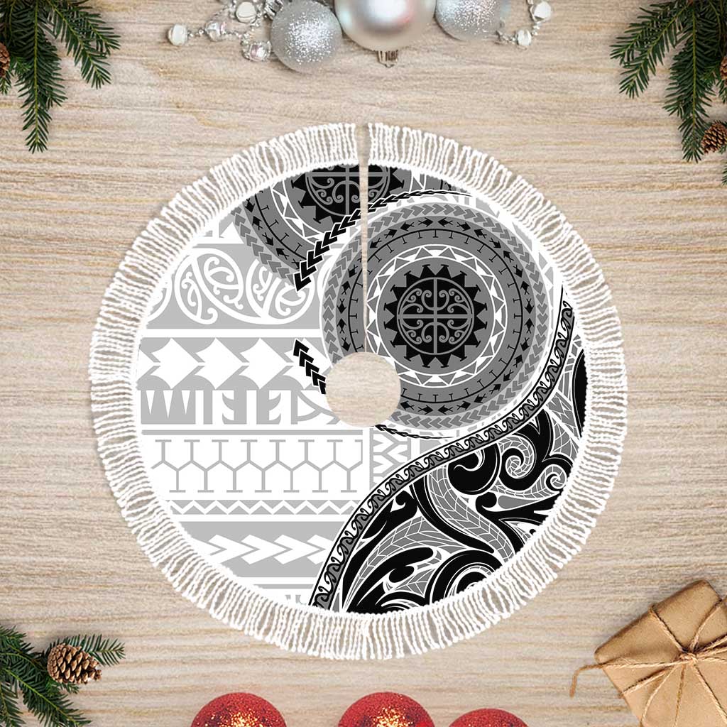 New Zealand White Maori Koru Simple Style Tree Skirt LT05 Fringed White - Polynesian Pride