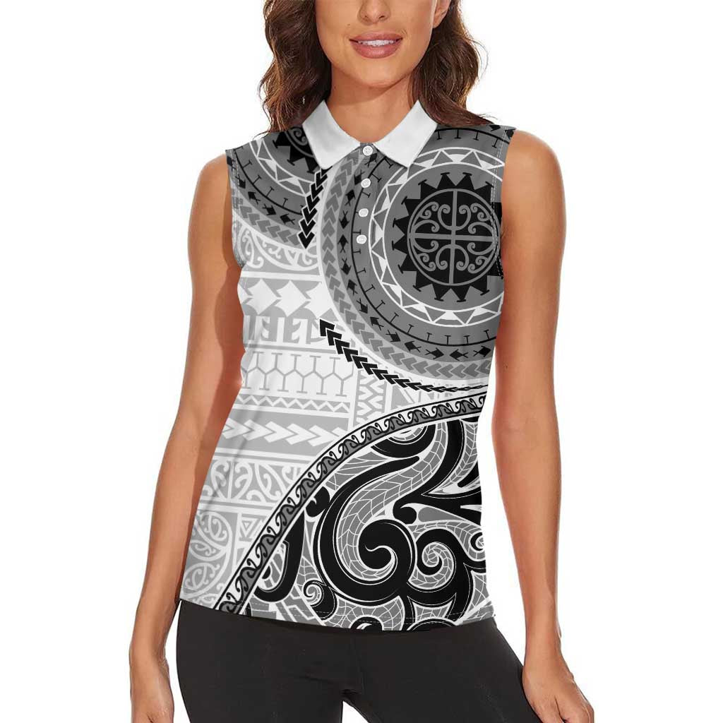New Zealand White Maori Koru Simple Style Women Sleeveless Polo Shirt LT05 - Polynesian Pride