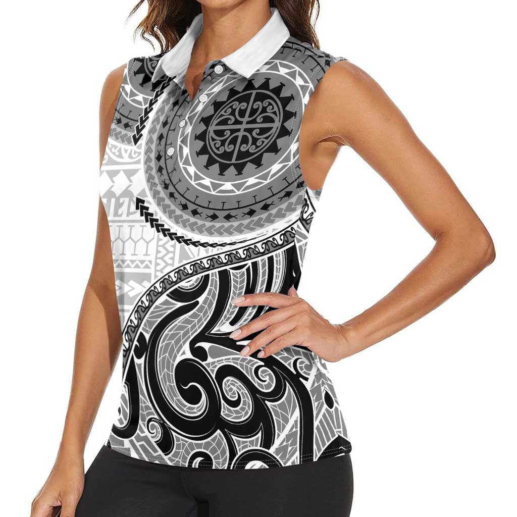 New Zealand White Maori Koru Simple Style Women Sleeveless Polo Shirt LT05 - Polynesian Pride