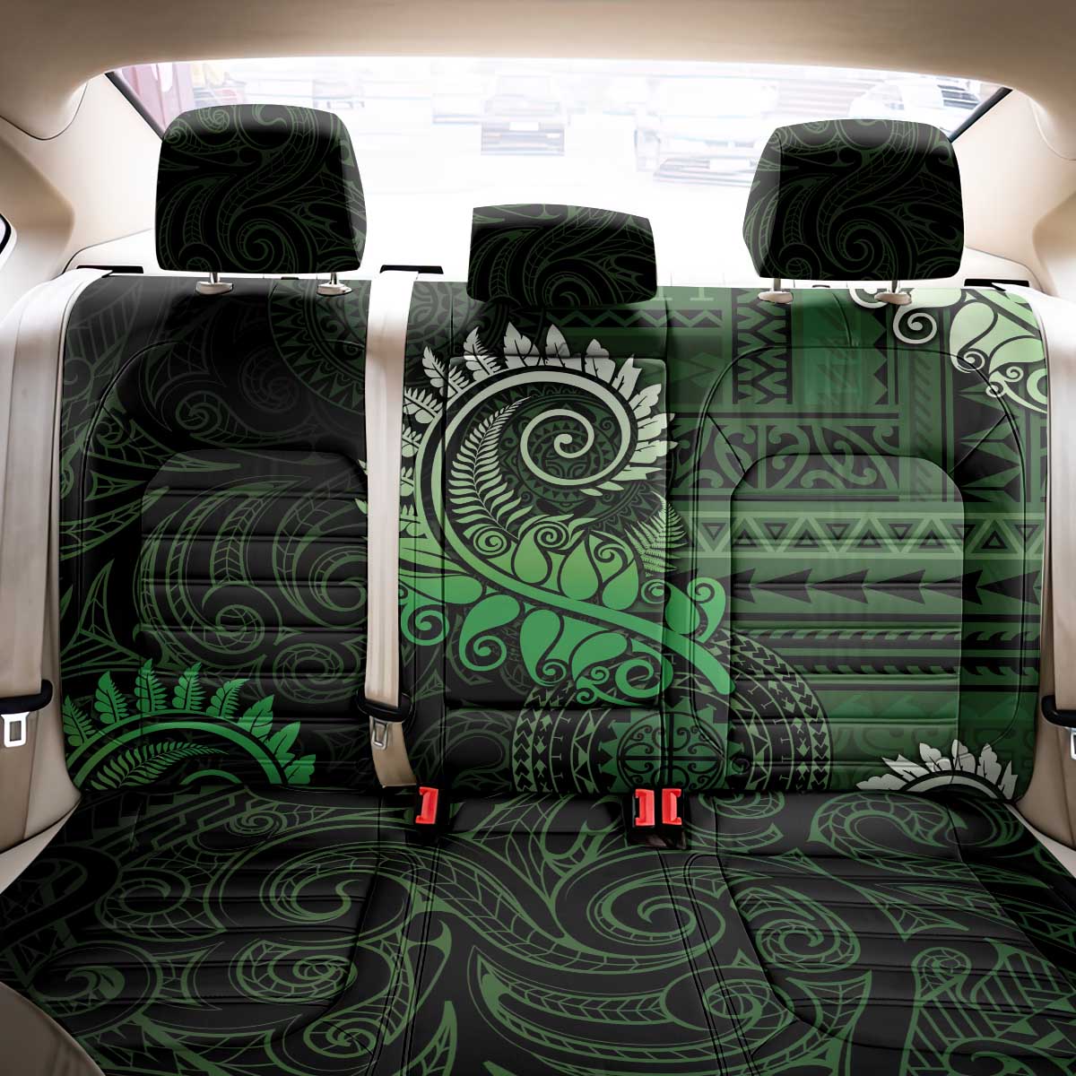 New Zealand Maori Koru Fern Back Car Seat Cover Spiral Polynesian Style Green LT05 - Polynesian Pride