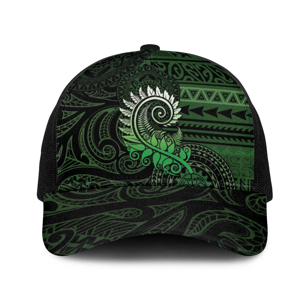 New Zealand Maori Koru Fern Baseball Net Cap Spiral Polynesian Style Green - Polynesian Pride