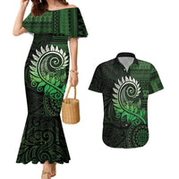 New Zealand Maori Koru Fern Couples Matching Mermaid Dress and Hawaiian Shirt Spiral Polynesian Style Green LT05 Green - Polynesian Pride