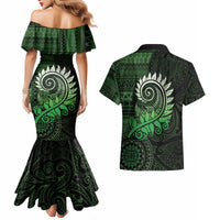 New Zealand Maori Koru Fern Couples Matching Mermaid Dress and Hawaiian Shirt Spiral Polynesian Style Green LT05 - Polynesian Pride