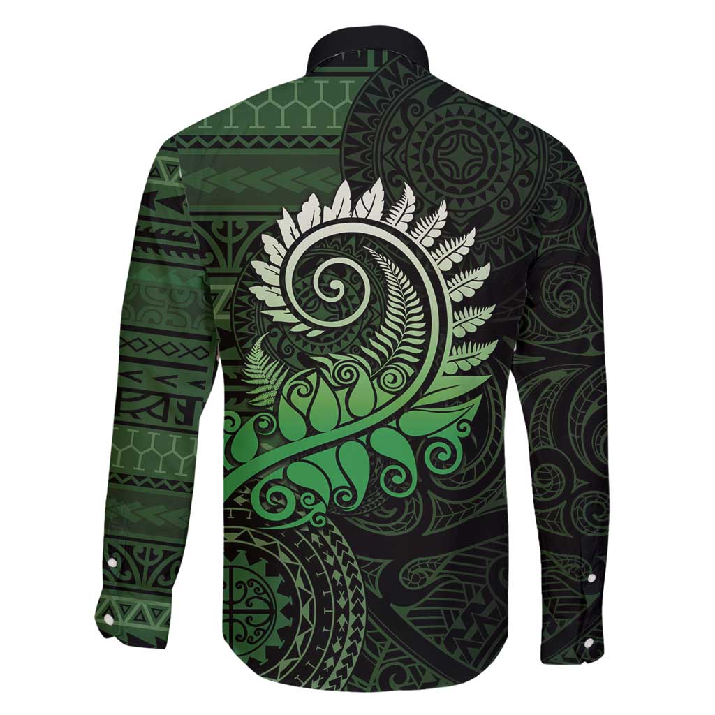 New Zealand Maori Koru Fern Family Matching Long Sleeve Bodycon Dress and Hawaiian Shirt Spiral Polynesian Style Green LT05 - Polynesian Pride