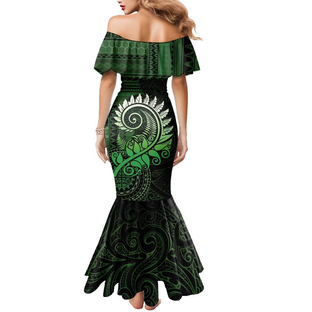 New Zealand Maori Koru Fern Family Matching Mermaid Dress and Hawaiian Shirt Spiral Polynesian Style Green LT05 - Polynesian Pride