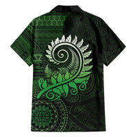 New Zealand Maori Koru Fern Family Matching Off The Shoulder Long Sleeve Dress and Hawaiian Shirt Spiral Polynesian Style Green LT05 - Polynesian Pride