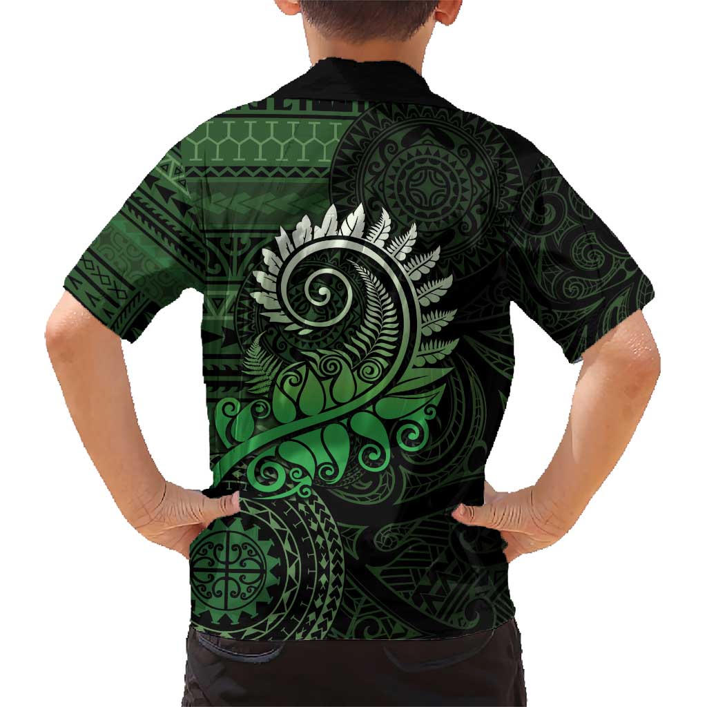 New Zealand Maori Koru Fern Family Matching Short Sleeve Bodycon Dress and Hawaiian Shirt Spiral Polynesian Style Green LT05 - Polynesian Pride