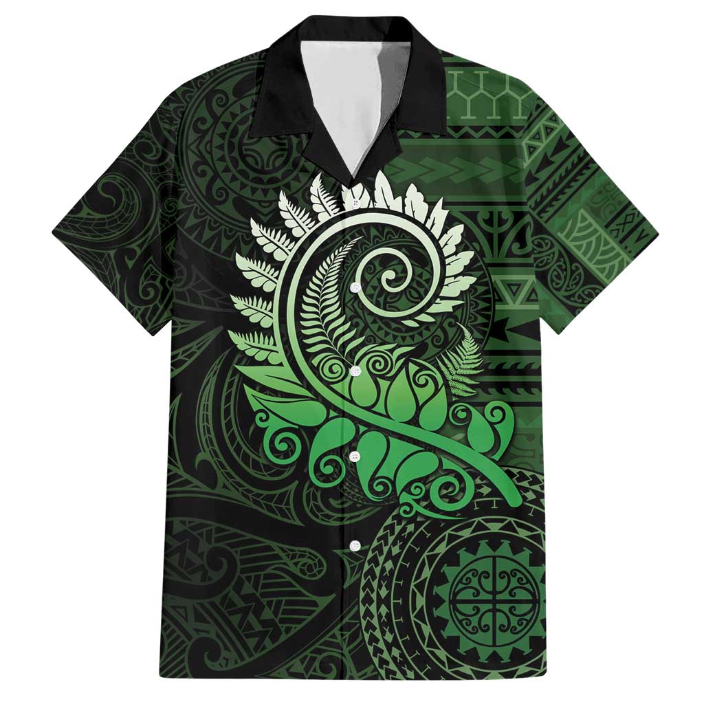 New Zealand Maori Koru Fern Family Matching Short Sleeve Bodycon Dress and Hawaiian Shirt Spiral Polynesian Style Green LT05 Dad's Shirt - Short Sleeve Green - Polynesian Pride