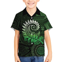 New Zealand Maori Koru Fern Family Matching Short Sleeve Bodycon Dress and Hawaiian Shirt Spiral Polynesian Style Green LT05 Son's Shirt Green - Polynesian Pride