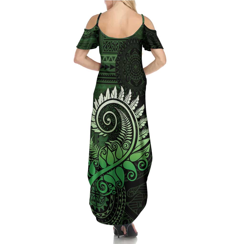 New Zealand Maori Koru Fern Family Matching Summer Maxi Dress and Hawaiian Shirt Spiral Polynesian Style Green LT05 - Polynesian Pride