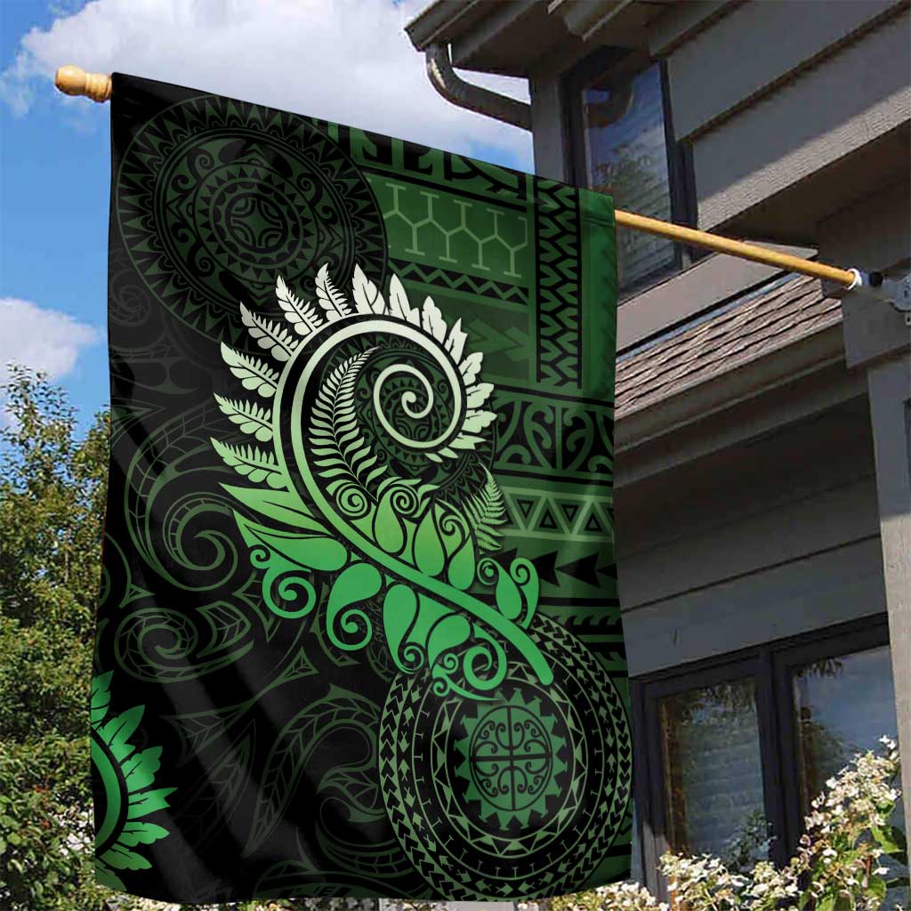 New Zealand Maori Koru Fern Garden Flag Spiral Polynesian Style Green LT05 - Polynesian Pride