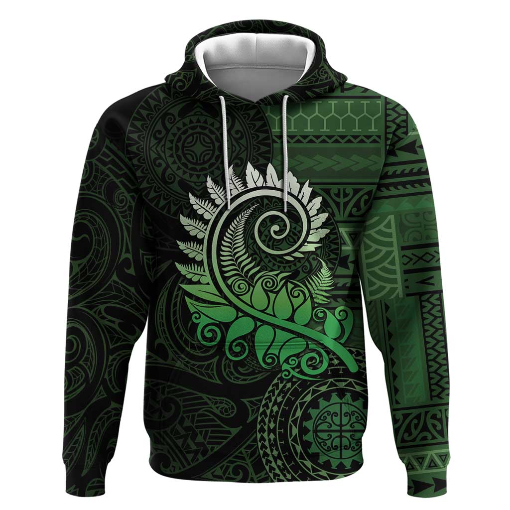 New Zealand Maori Koru Fern Hoodie Spiral Polynesian Style Green LT05 Pullover Hoodie Green - Polynesian Pride