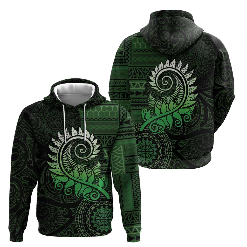 New Zealand Maori Koru Fern Hoodie Spiral Polynesian Style Green LT05 - Polynesian Pride