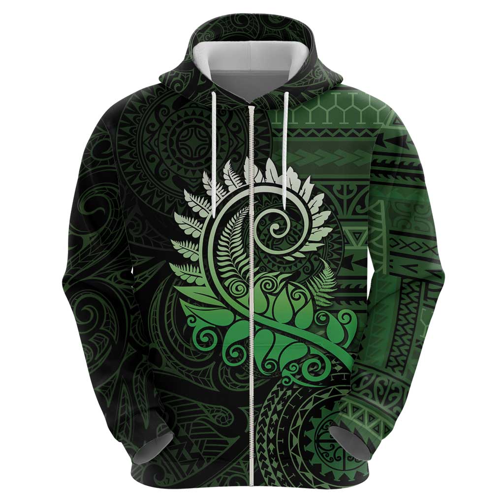 New Zealand Maori Koru Fern Hoodie Spiral Polynesian Style Green LT05 - Polynesian Pride