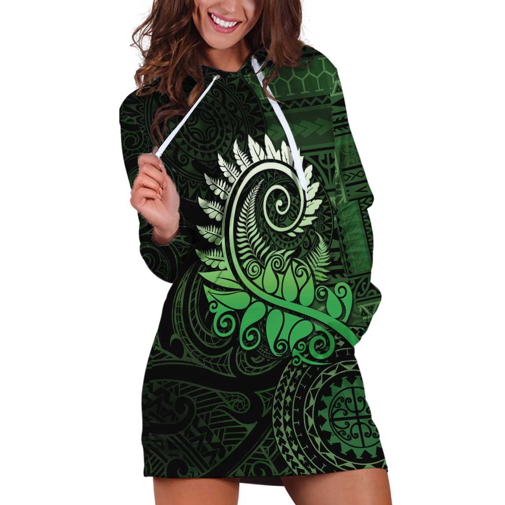 New Zealand Maori Koru Fern Hoodie Dress Spiral Polynesian Style Green LT05 Green - Polynesian Pride