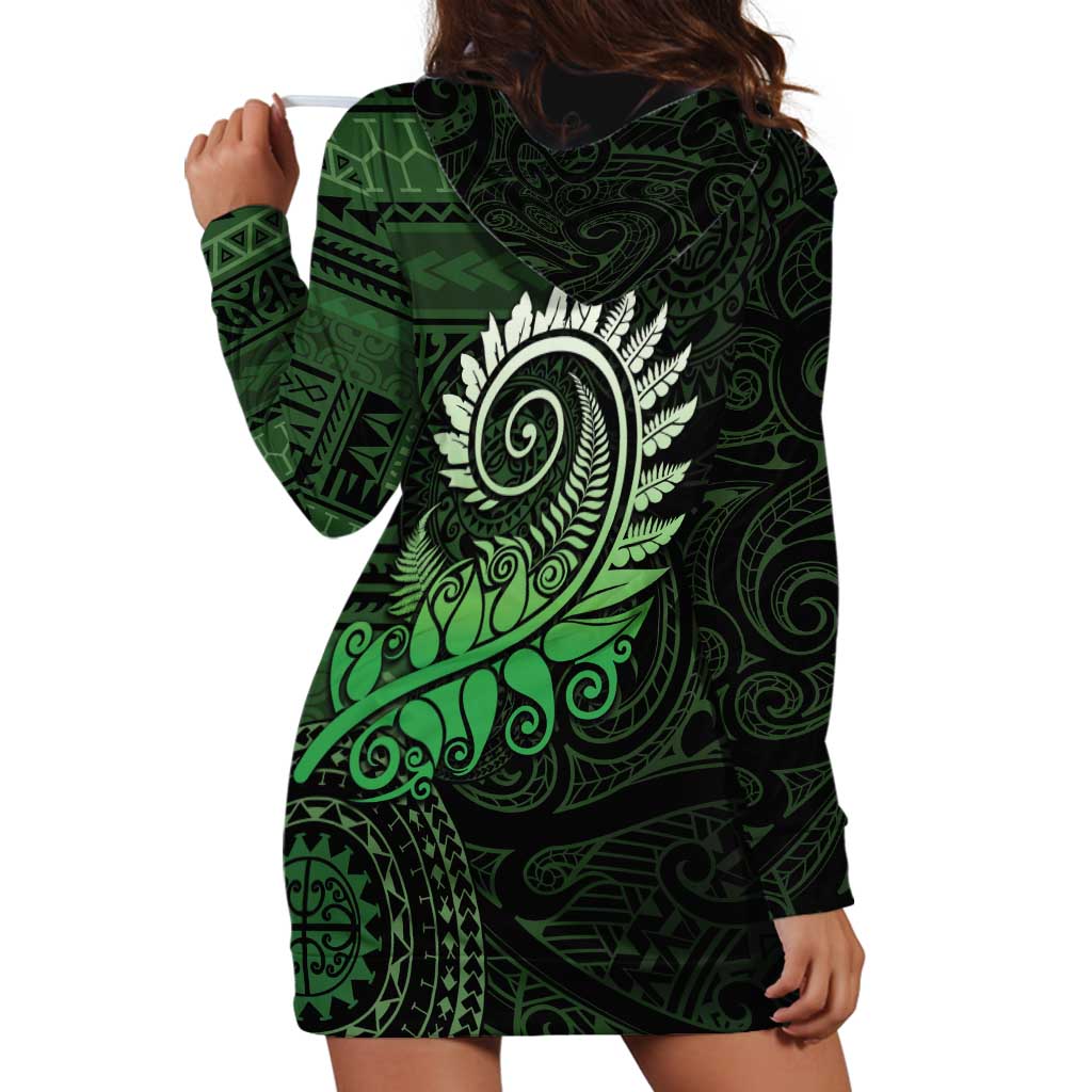 New Zealand Maori Koru Fern Hoodie Dress Spiral Polynesian Style Green LT05 - Polynesian Pride