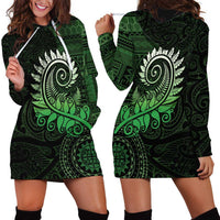 New Zealand Maori Koru Fern Hoodie Dress Spiral Polynesian Style Green LT05 - Polynesian Pride