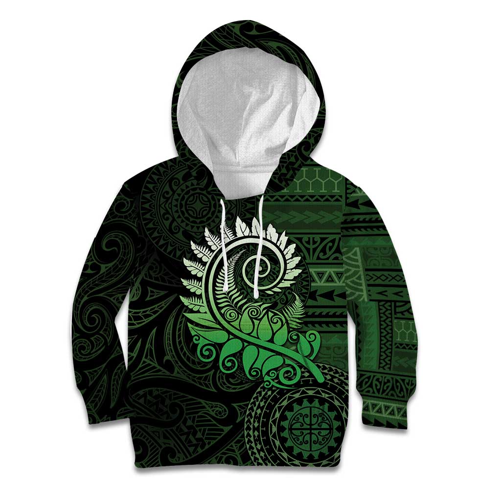 New Zealand Maori Koru Fern Kid Hoodie Spiral Polynesian Style Green LT05 Hoodie Green - Polynesian Pride