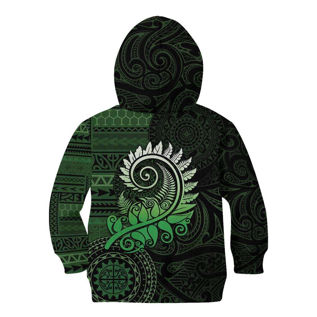New Zealand Maori Koru Fern Kid Hoodie Spiral Polynesian Style Green LT05 - Polynesian Pride
