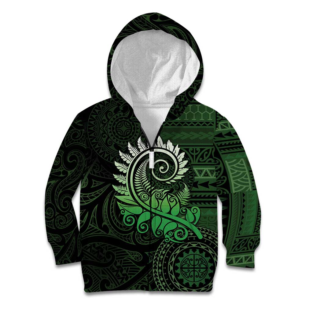 New Zealand Maori Koru Fern Kid Hoodie Spiral Polynesian Style Green LT05 Zip Hoodie Green - Polynesian Pride