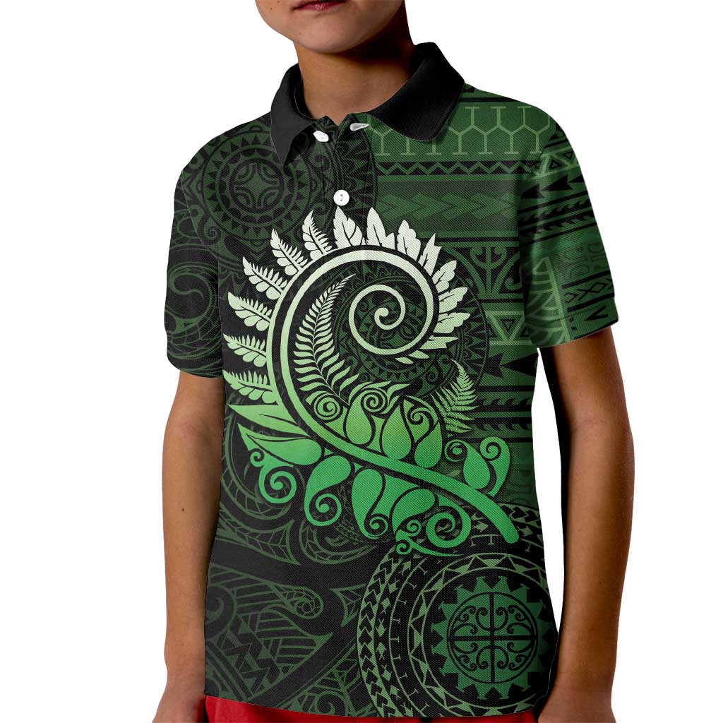 New Zealand Maori Koru Fern Kid Polo Shirt Spiral Polynesian Style Green LT05 Kid Green - Polynesian Pride