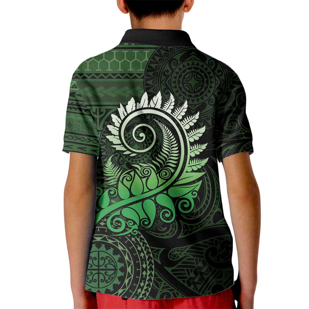New Zealand Maori Koru Fern Kid Polo Shirt Spiral Polynesian Style Green LT05 - Polynesian Pride