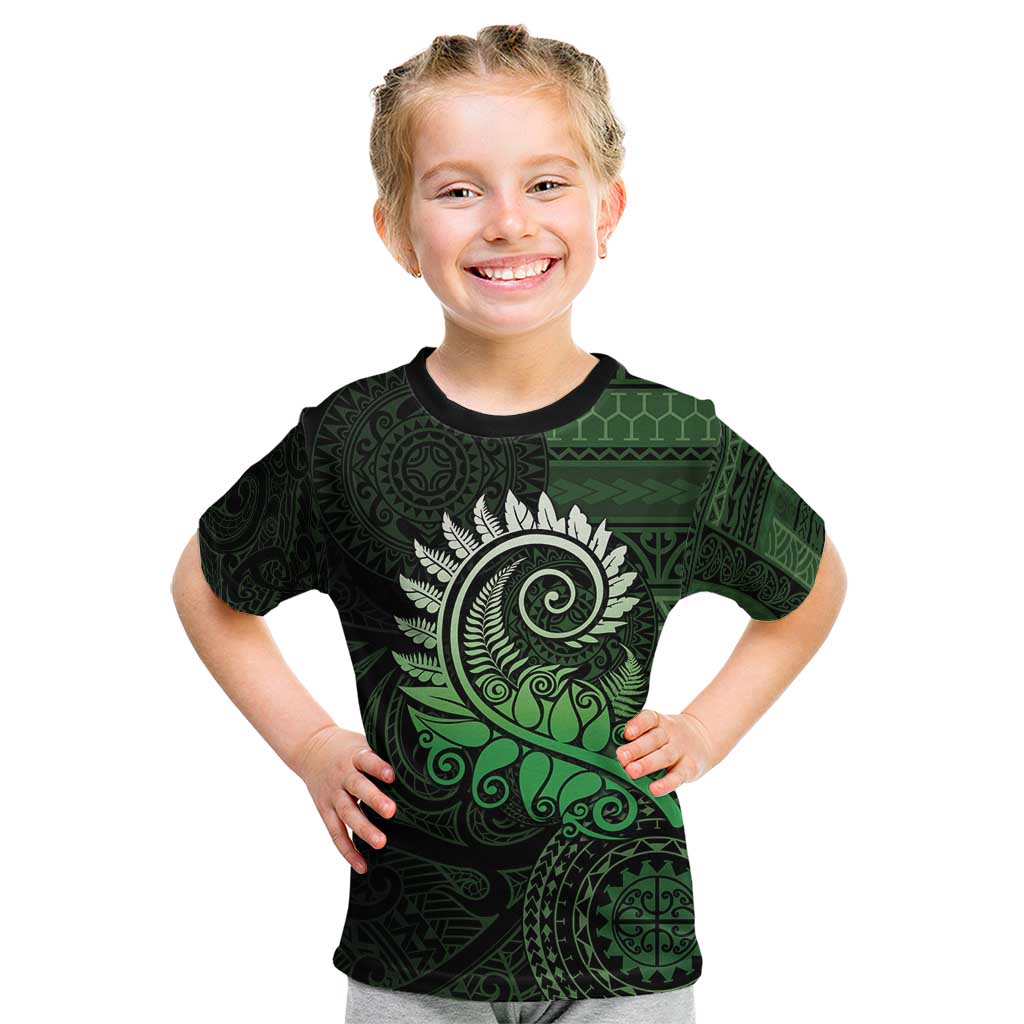 New Zealand Maori Koru Fern Kid T Shirt Spiral Polynesian Style Green LT05 Green - Polynesian Pride