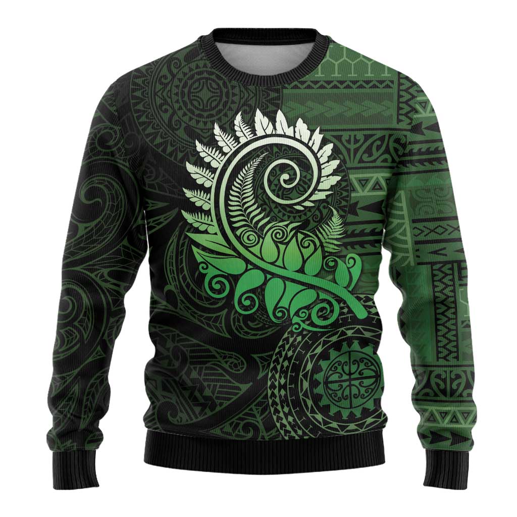 New Zealand Maori Koru Fern Ugly Christmas Sweater Spiral Polynesian Style Green LT05 - Polynesian Pride
