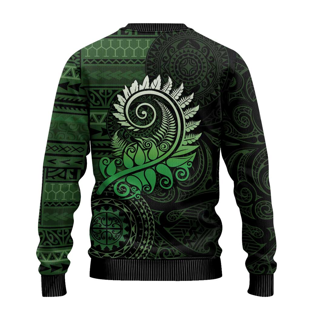 New Zealand Maori Koru Fern Ugly Christmas Sweater Spiral Polynesian Style Green LT05 - Polynesian Pride