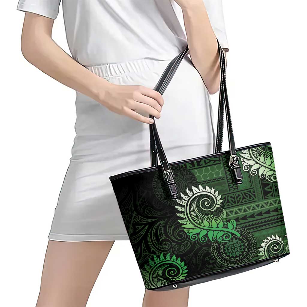 New Zealand Maori Koru Fern Leather Tote Bag Spiral Polynesian Style Green LT05 - Polynesian Pride
