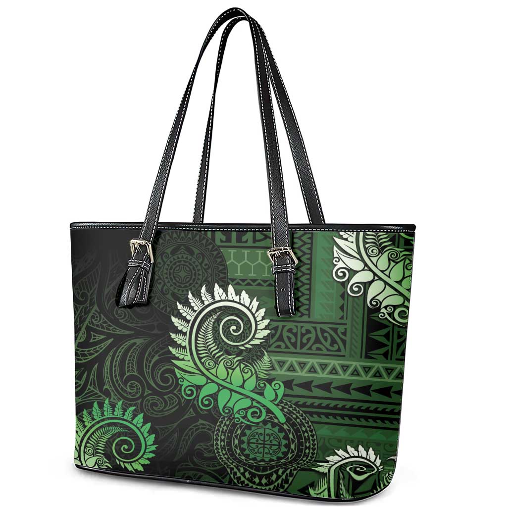 New Zealand Maori Koru Fern Leather Tote Bag Spiral Polynesian Style Green LT05 - Polynesian Pride
