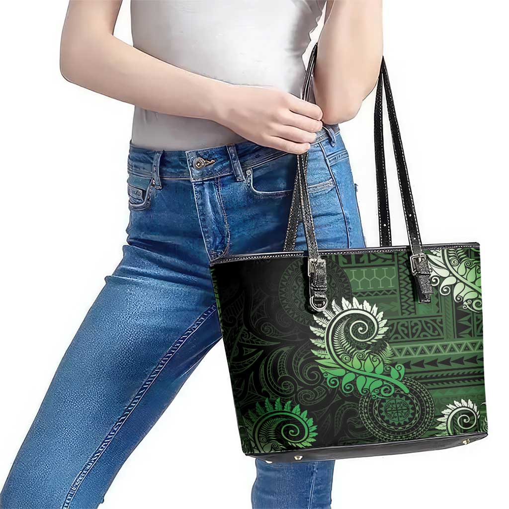 New Zealand Maori Koru Fern Leather Tote Bag Spiral Polynesian Style Green LT05 - Polynesian Pride