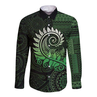 New Zealand Maori Koru Fern Long Sleeve Button Shirt Spiral Polynesian Style Green LT05 Unisex Green - Polynesian Pride