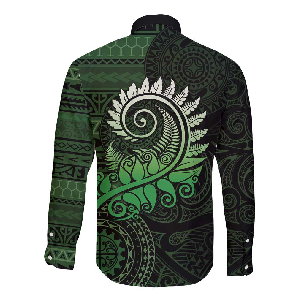 New Zealand Maori Koru Fern Long Sleeve Button Shirt Spiral Polynesian Style Green LT05 - Polynesian Pride