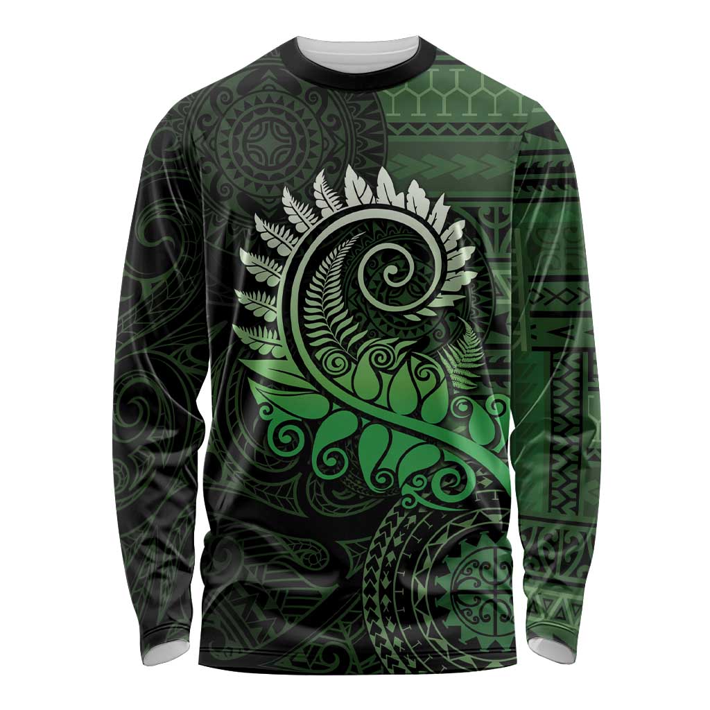 New Zealand Maori Koru Fern Long Sleeve Shirt Spiral Polynesian Style Green LT05 Unisex Green - Polynesian Pride