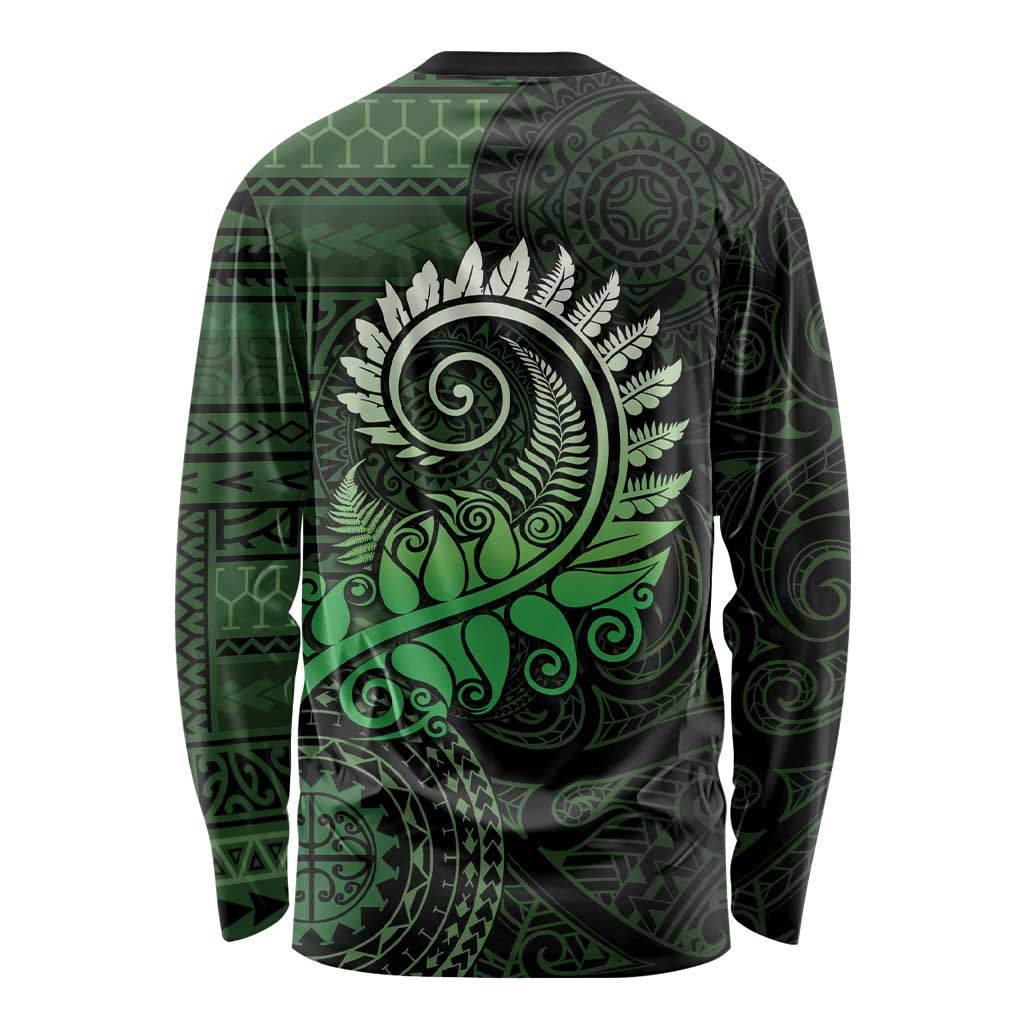 New Zealand Maori Koru Fern Long Sleeve Shirt Spiral Polynesian Style Green LT05 - Polynesian Pride