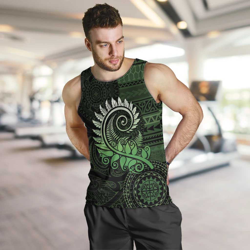 New Zealand Maori Koru Fern Men Tank Top Spiral Polynesian Style Green LT05 Green - Polynesian Pride