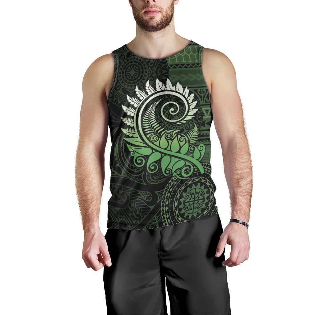 New Zealand Maori Koru Fern Men Tank Top Spiral Polynesian Style Green LT05 - Polynesian Pride