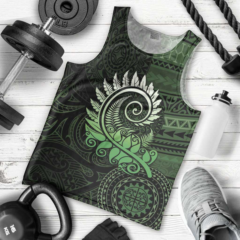 New Zealand Maori Koru Fern Men Tank Top Spiral Polynesian Style Green LT05 - Polynesian Pride
