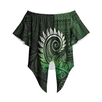 New Zealand Maori Koru Fern Off Shoulder Wrap Waist Top Spiral Polynesian Style Green LT05 Green - Polynesian Pride
