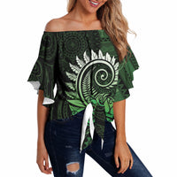 New Zealand Maori Koru Fern Off Shoulder Wrap Waist Top Spiral Polynesian Style Green LT05 - Polynesian Pride