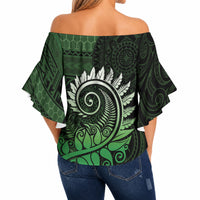 New Zealand Maori Koru Fern Off Shoulder Wrap Waist Top Spiral Polynesian Style Green LT05 - Polynesian Pride