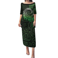 New Zealand Maori Koru Fern Puletasi Spiral Polynesian Style Green LT05 Long Dress Green - Polynesian Pride