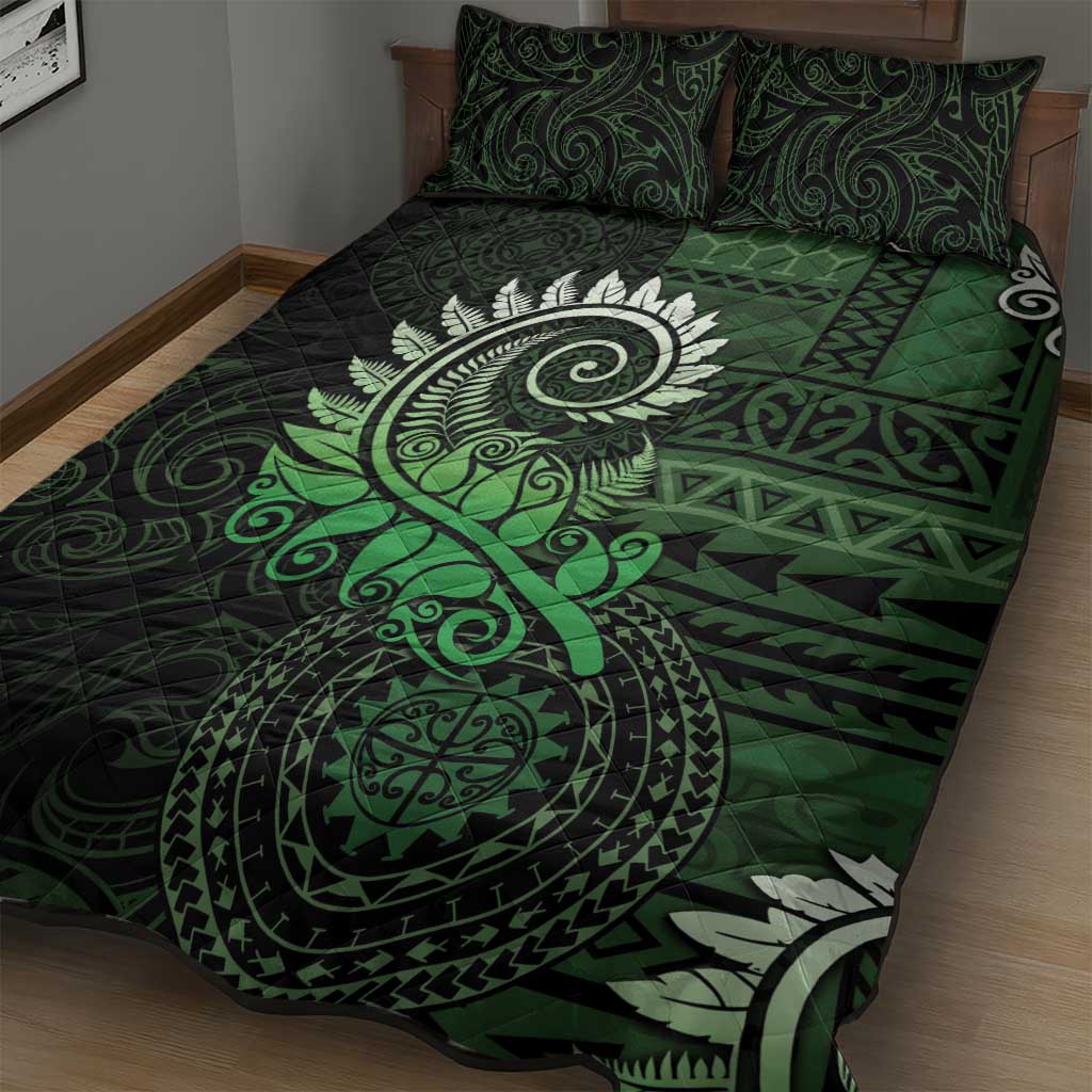 New Zealand Maori Koru Fern Quilt Bed Set Spiral Polynesian Style Green LT05 - Polynesian Pride